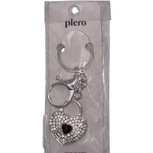 Plero‎ Heart Rhinestone Keychain Black Accent Silver Tone Lobster Clasp